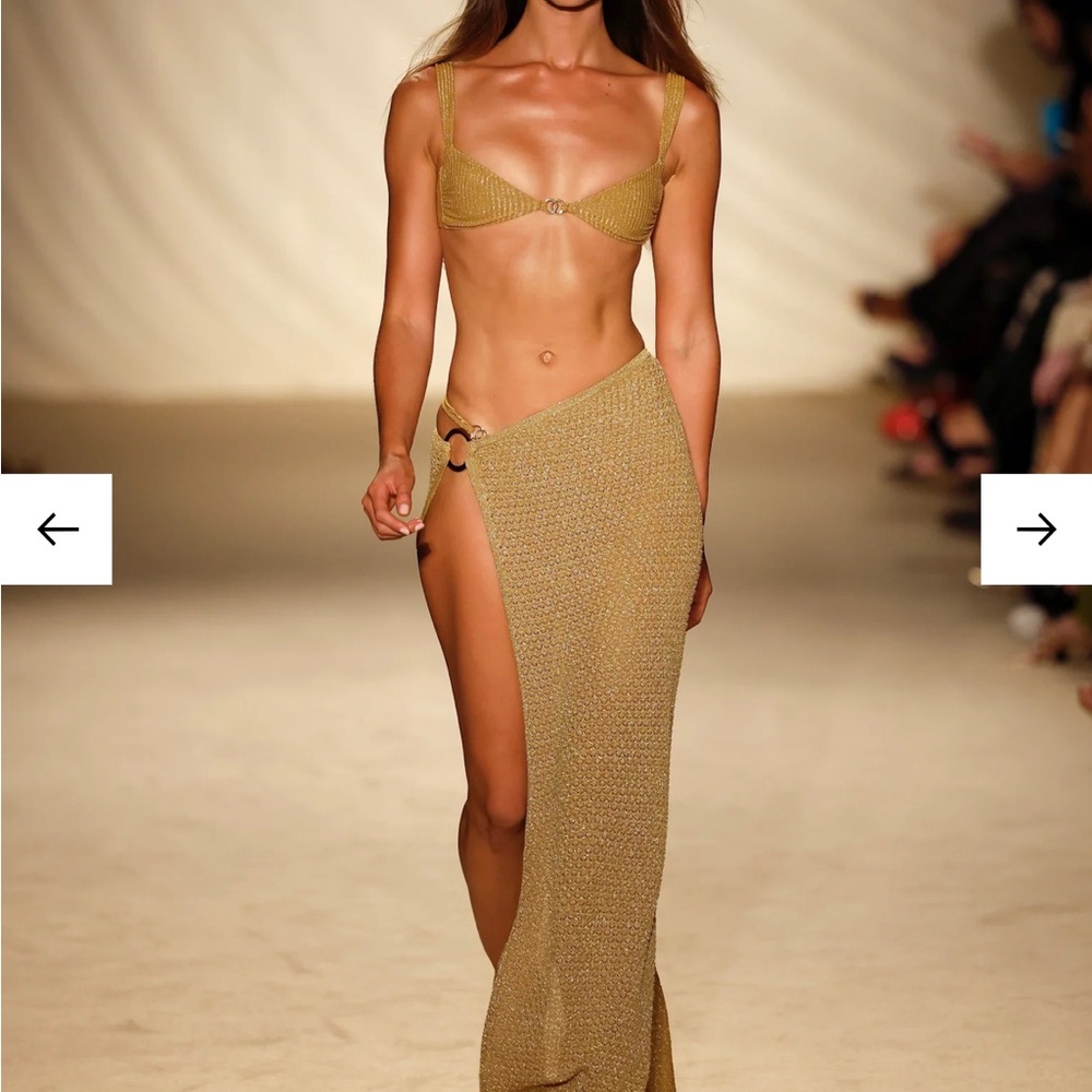 Monday Swimwear Gold Knit Bikini Set both size P